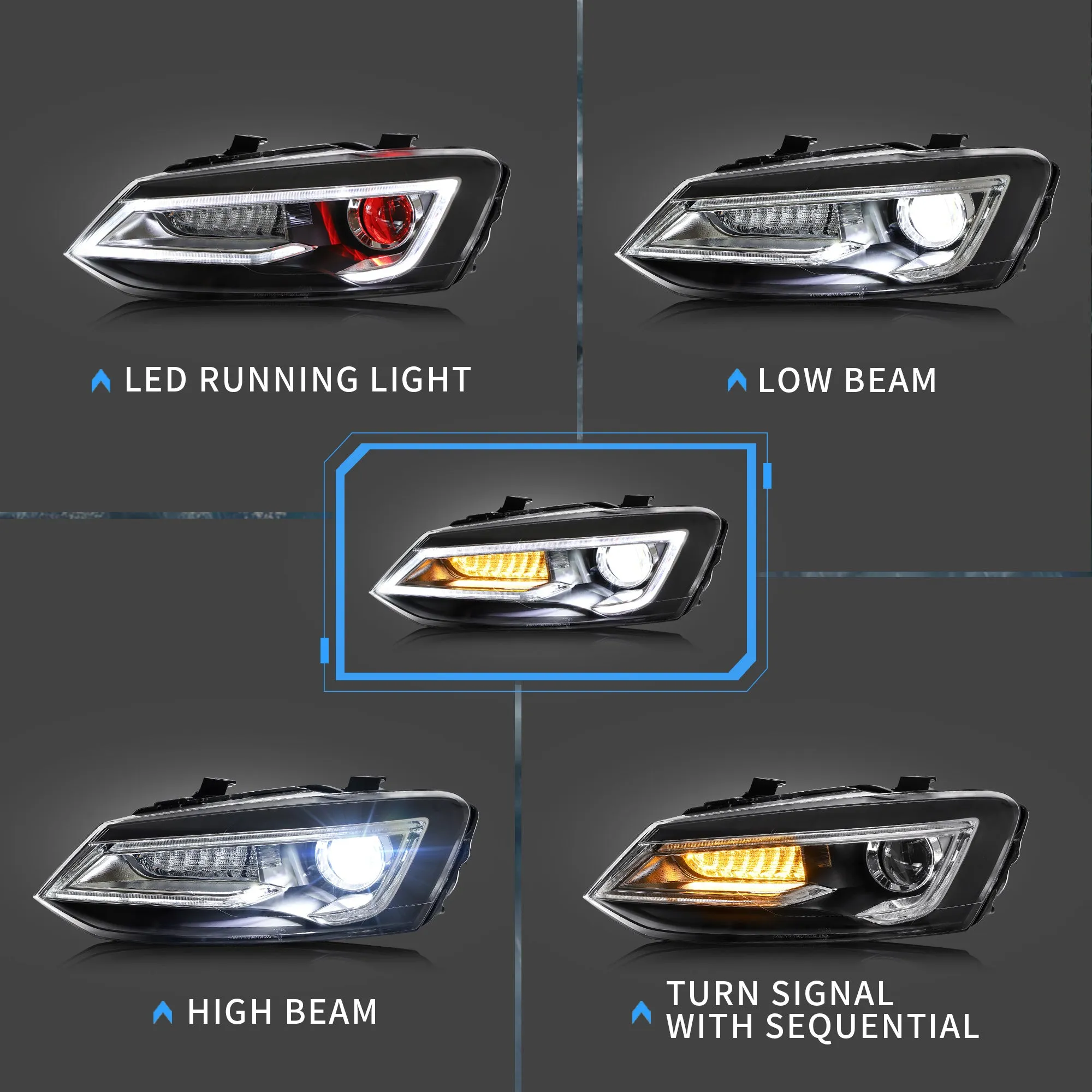 VLAND Headlights and Taillights For Volkswagen (VW) Polo MK5 2009-2017 [E-MARK.]