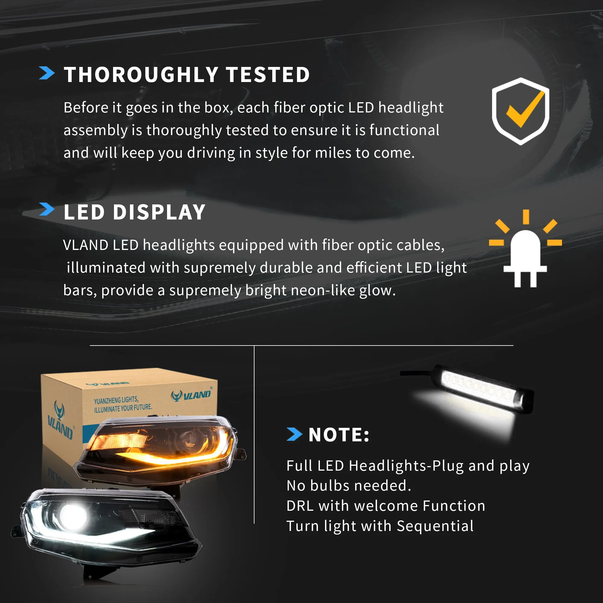 VLAND LED Headlights For Chevrolet / Chevy Camaro 6th Gen 2016-2018 [DOT.]