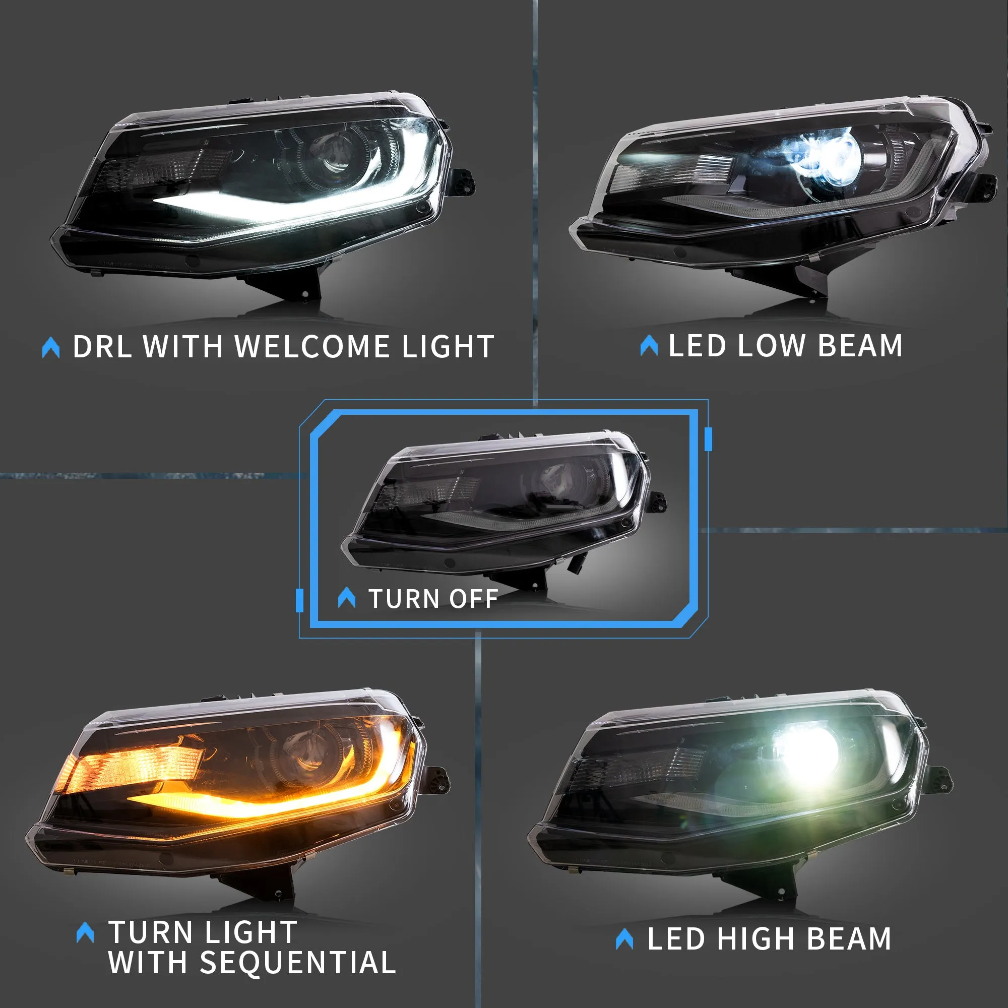 VLAND LED Headlights For Chevrolet / Chevy Camaro 6th Gen 2016-2018 [DOT.]