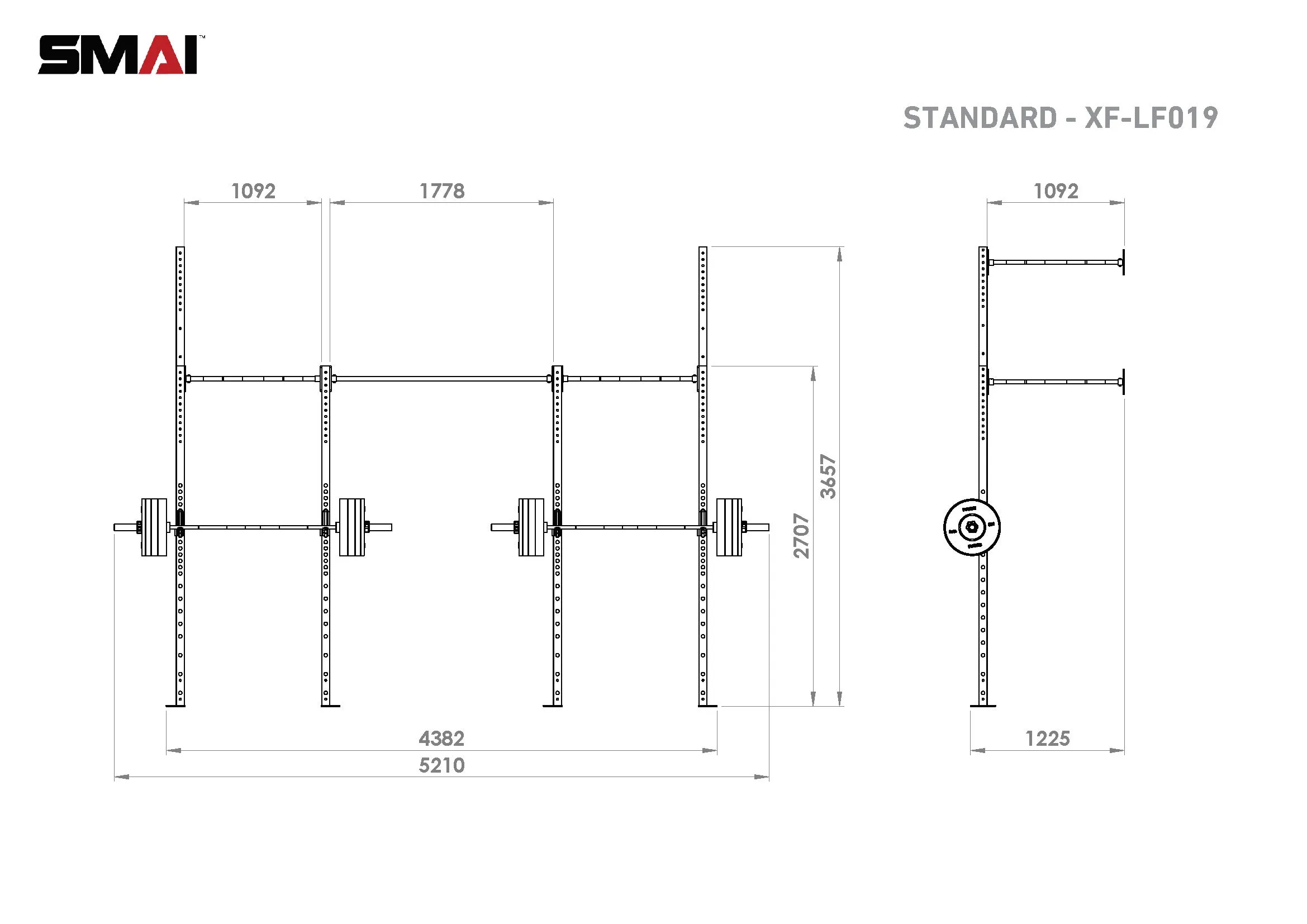 Wall Mounted Rig - 2 Squat Cell with Bridge - X-Frame