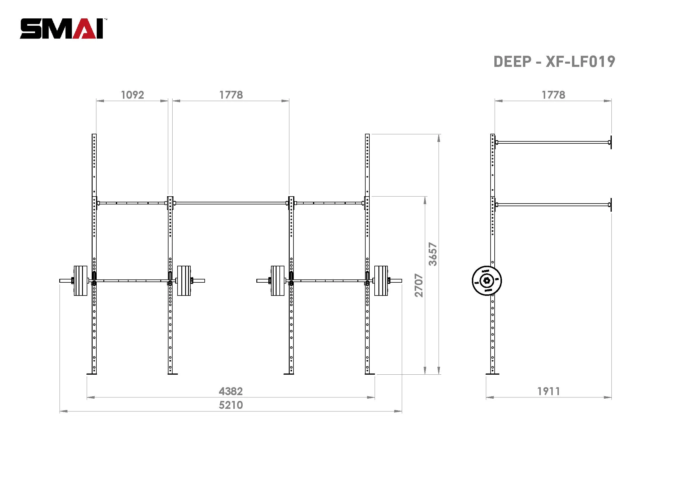 Wall Mounted Rig - 2 Squat Cell with Bridge - X-Frame